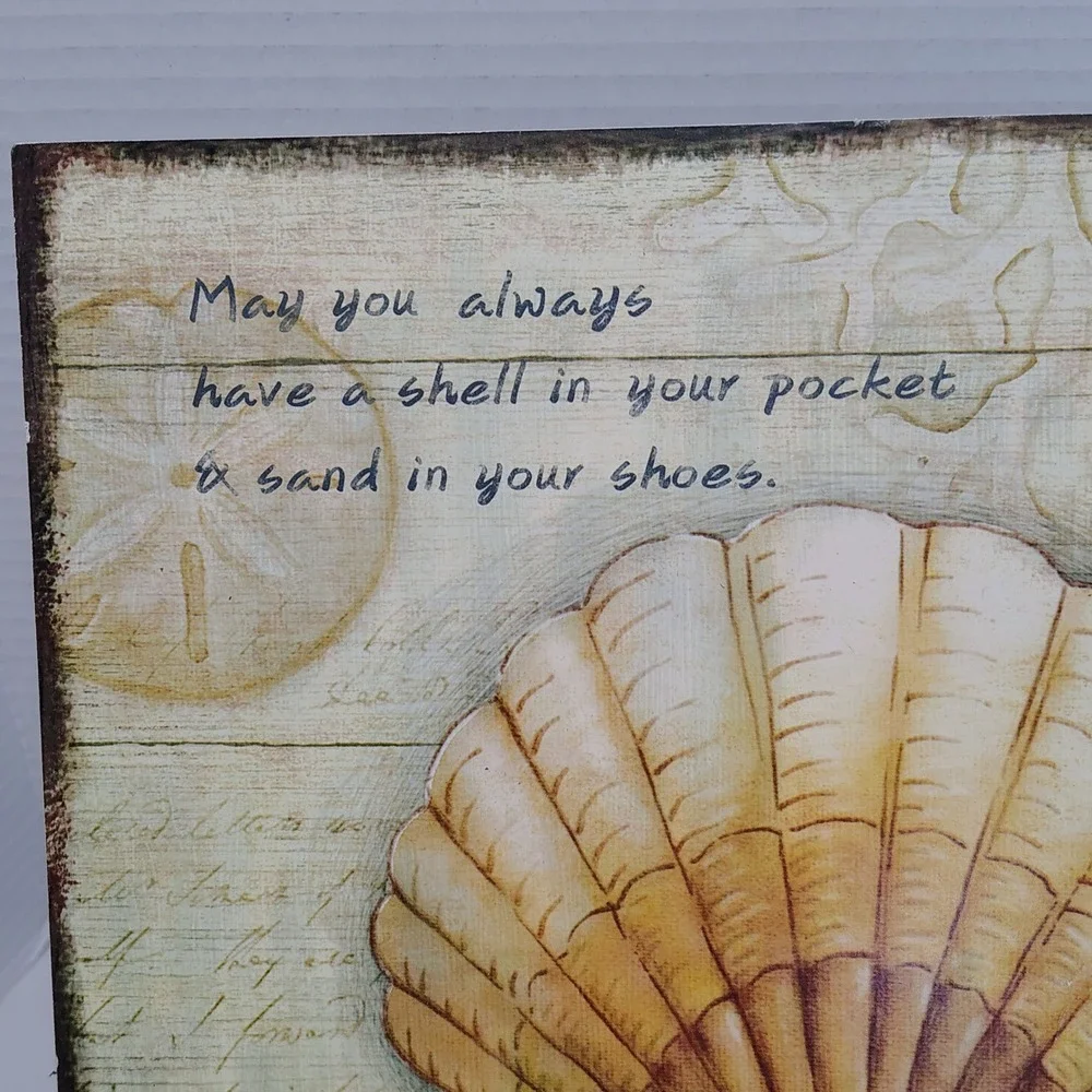Beach Wall Art Sign Seashell Starfish‎ Quote Wood Plank Style Home Decor